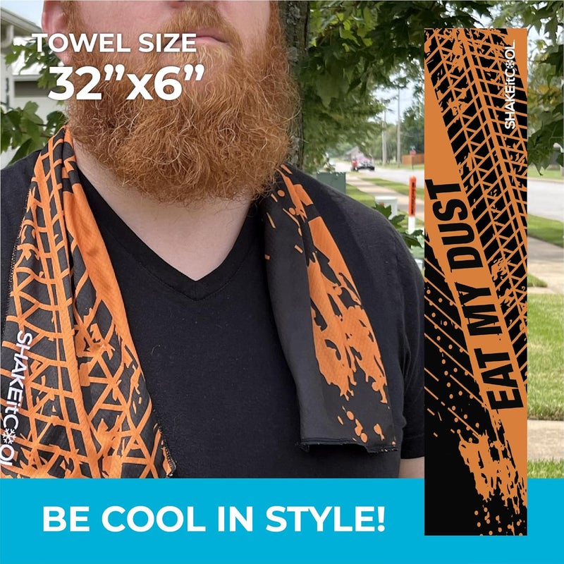 SHAKEitCOOL Original Cooling Towel – Be Cool in Style - Heat Relief, Soft, Lightweight, Sun Protection, Easy Clean - Perfect for Biking, Running, Yoga, Gym, Gardening - Eat My Dust - Image 2